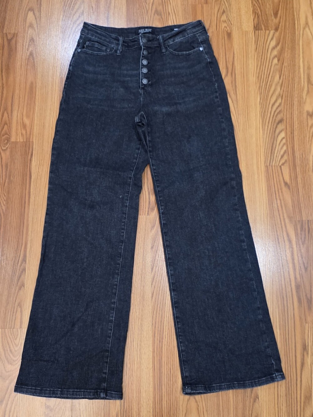 Judy Blue Nellie High Rise Button Fly Trouser Wide Leg Jeans Size 11 / 30 Black - Picture 4 of 14